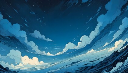 Clear Plain Shiny Warm Soft Vintage Bokeh Cloudy Wave Like Geometric Blue Background or Texture