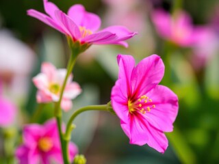 Obraz premium Vibrant pink flower with lush green stem against a blurred background, petal, spring, pink