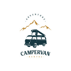 Camper van logo, emblems and badges. Recreational vehicle illustration
