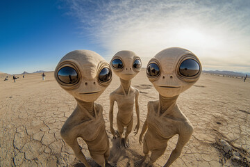 aliens in the desert selfie, wide angle
