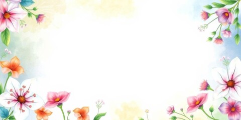 Obraz premium Watercolor painting of a delicate frame of vibrant flowers with an empty center, watercolor, blank space, flowers
