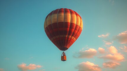 Obraz premium A colorful hot air balloon soaring in a serene sky at sunset.