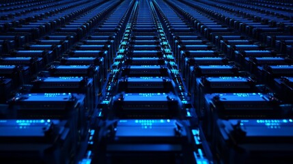 Obraz premium Abstract blue technology background with rows of digital equipment.