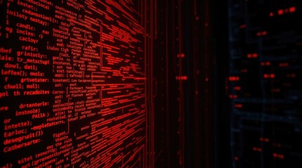 A digital display of code and data in a futuristic, technology-themed environment.