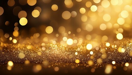 Fototapeta premium An abstract gold background with shimmering bokeh effects, exuding glamour and luxury. The design creates a sophisticated and elegant visual appeal.