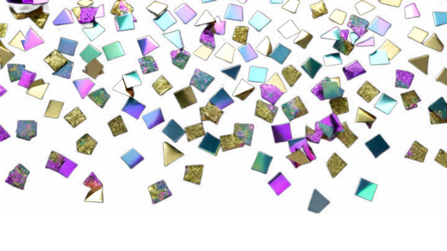 Iridescent New Year's confetti with transparent background PNG