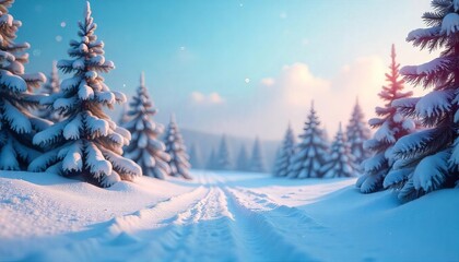 Fototapeta premium A snowy landscape with trees in the background