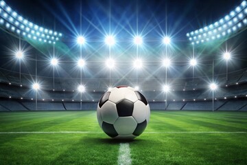 Obraz premium Soccer Ball with Stadium Lights in the Background