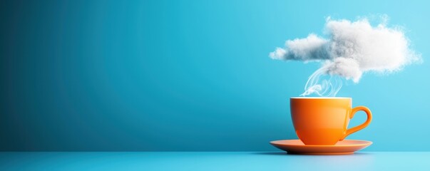 Steaming coffee cup with cloud outdoor setting digital art relaxing atmosphere creative concept for inspiration