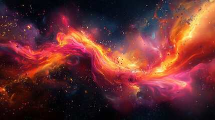 Fototapeta premium abstract cosmic collision with swirling hues of red, orange, and pink amidst a star-filled galaxy