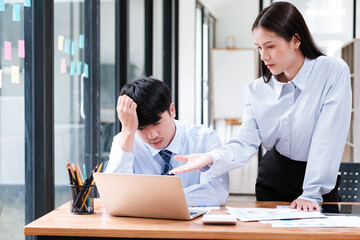 Fototapeta premium Workplace conflict during a tense discussion on problem-solving and pressure