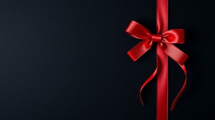 Elegant red ribbon bow tied on a black background, symbolizing luxury, celebration, and elegance, perfect for holiday gift wrapping, greeting cards, and festive designs

