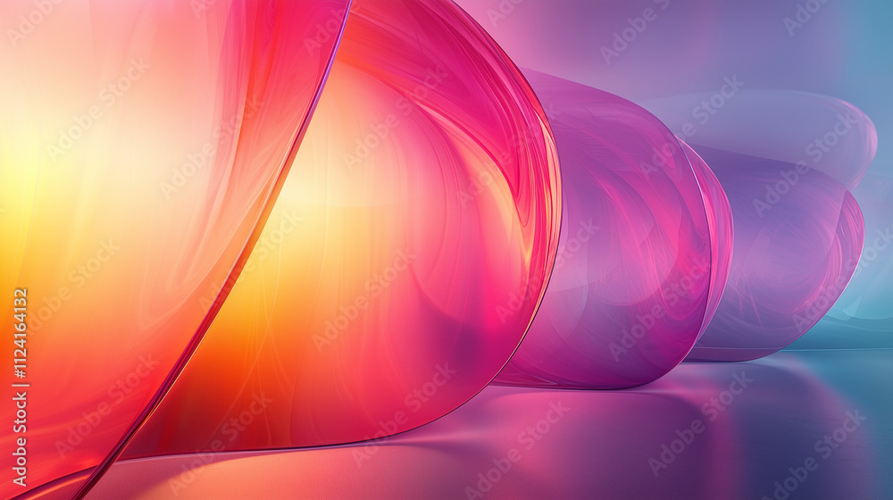 Sticker flowing pink and orange waves create an immersive visual experience in a modern minimalist abstract 