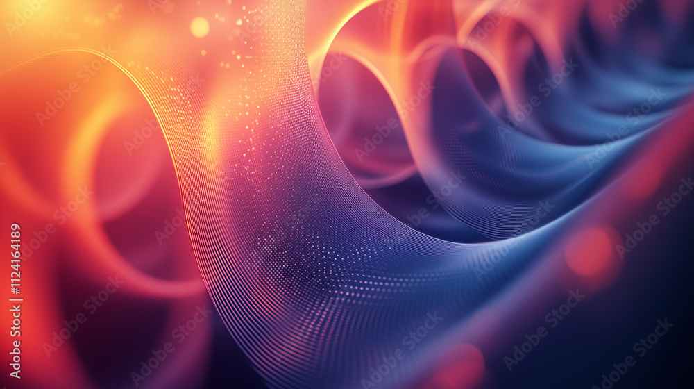Wall mural flowing red and blue waves with glowing particles form a dynamic and textured abstract visualization