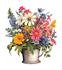 a drawing of flowers in a pot