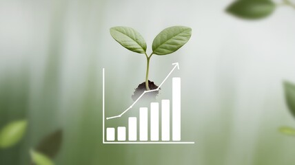 Seedling growing from bar chart with white bars on green background
