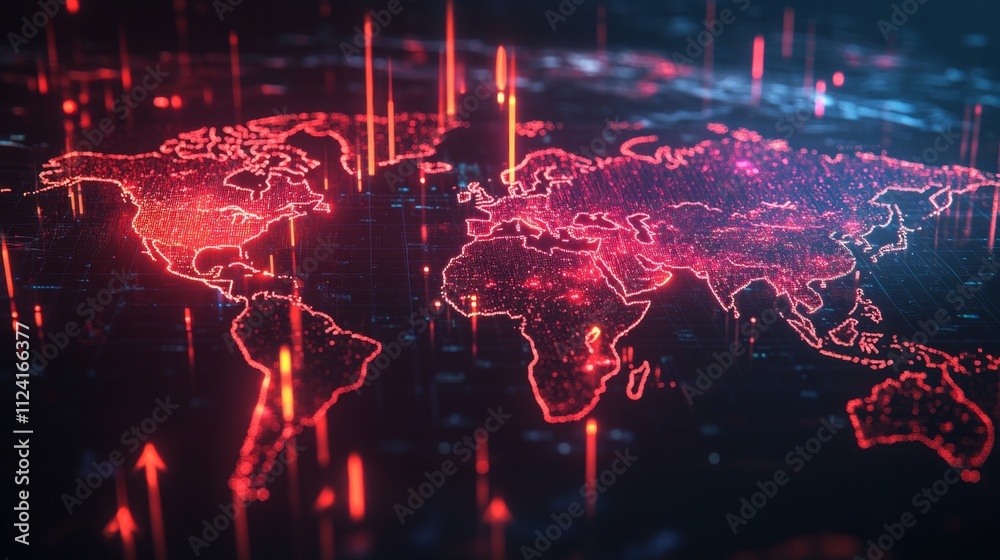 Poster global data visualization digital world map infographic cyber environment high-tech view data analys
