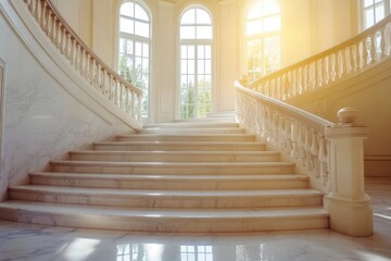 Fototapeta premium Elegant marble staircase in a grand mansion luxurious interior design natural light opulent environment perspective view architectural beauty for home decor inspiration