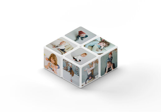 3D Photo Cube Collage Mockup