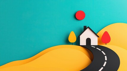 Abstract road leading to a house on a hill, with key milestones labeled as Initial Loan, Equity Growth, and Full Ownership