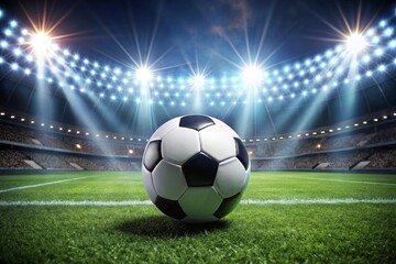 Fototapeta premium Soccer Ball in a Stadium with Lights