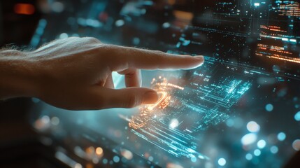 Innovative digital interaction technology lab visual data display futuristic environment close-up view human-computer interface