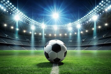 Naklejka premium Soccer Ball in a Stadium with Lights