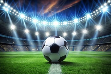 Naklejka premium Soccer Ball in a Stadium with Lights