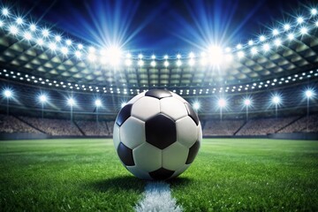 Fototapeta premium Soccer Ball in a Stadium with Lights