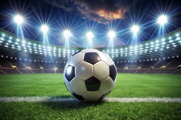 Fototapeta premium Soccer Ball in a Stadium with Lights