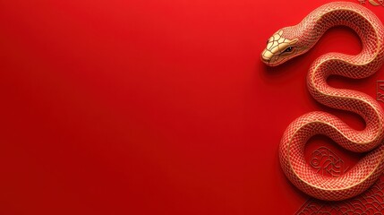 Obraz premium A vibrant red background features a gracefully coiled snake, showcasing its smooth scales and elegant form.
