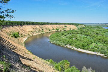 Fototapeta premium High sandy bend of the Don River in Krivoborye, Voronezh region of Russia