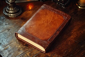 Pure color shooting background warm tones leather-bound book decoration the overall feeling is warm...