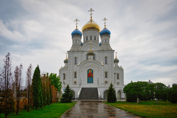 Vladimir Cathedral in Liski town on a rainy day