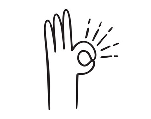 hand ok sign gesture doodle hand drawn icon. Outline drawing hand ok sign line clipart symbol