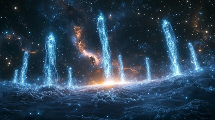 Stunning cosmic galaxy and nebula with star-filled sky and glowing energy

