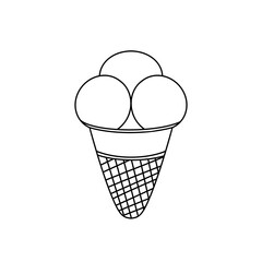 A black and white drawing of an ice cream cone with three scoops of ice cream