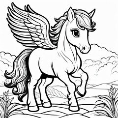 A cute, magical unicorn with wings, prancing and ready to take flight.