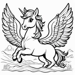 Fototapeta premium A cute, magical unicorn with wings, prancing and ready to take flight.