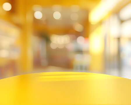 A blurred background with a vibrant yellow table surface, suggesting a lively environment.