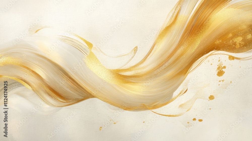 Poster dynamic golden wave abstract art digital creation minimalist environment close-up view serenity and 