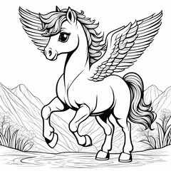 Fototapeta premium A cute, magical unicorn with wings, prancing and ready to take flight.