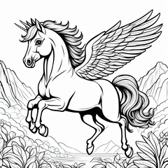 Obraz premium A cute, magical unicorn with wings, prancing and ready to take flight.