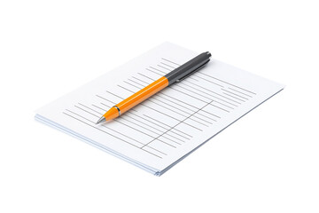 A pen resting on a stack of lined paper, featuring a grid layout for notes or lists.
