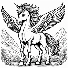 Fototapeta premium A cute, magical unicorn with wings, prancing and ready to take flight.