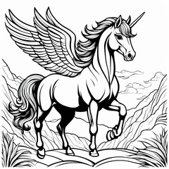 A cute, magical unicorn with wings, prancing and ready to take flight.