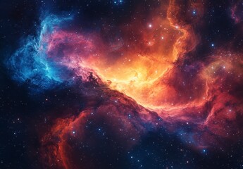 Obraz premium Cosmic Nebula Celestial Clouds of Fiery Orange and Blue background