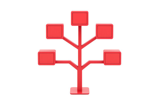 A stylized red tree structure with square nodes extending from branches, designed for organizational or display purposes.