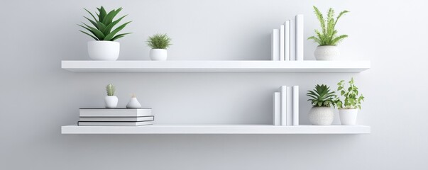 Elegant minimalist white shelves showcasing a variety of glossy finishes for a modern and stylish interior.