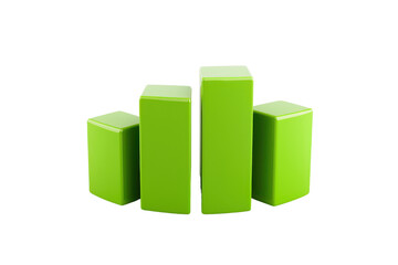 Four green blocks of varying heights arranged to create a bar-like structure, showcasing a modern and minimalistic design.